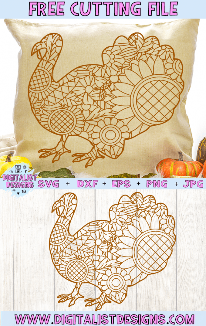 Free Turkey Zentangle SVG file! This would be amazing for a variety of DIY Thanksgiving craft projects such as: HTV T-shirts, mugs, home decor, scrapbooking, stickers, planners, and more! Cricut Design Space and Silhouette Studio compatible. Free vector clip art printable.